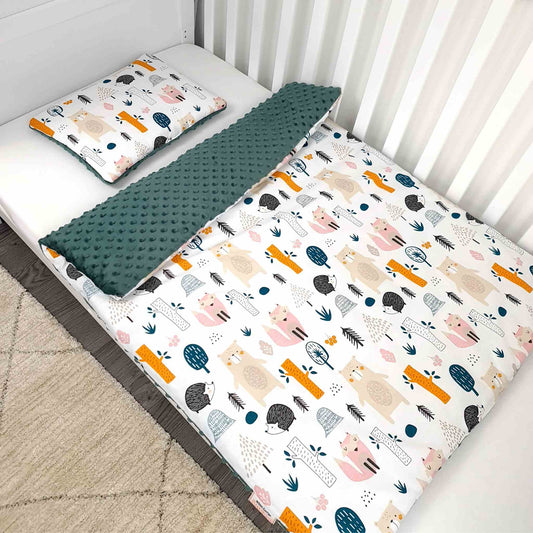 duvet & pillow set bedding for newborn to 18 months
soft cotton forest and cosy plush comforter green