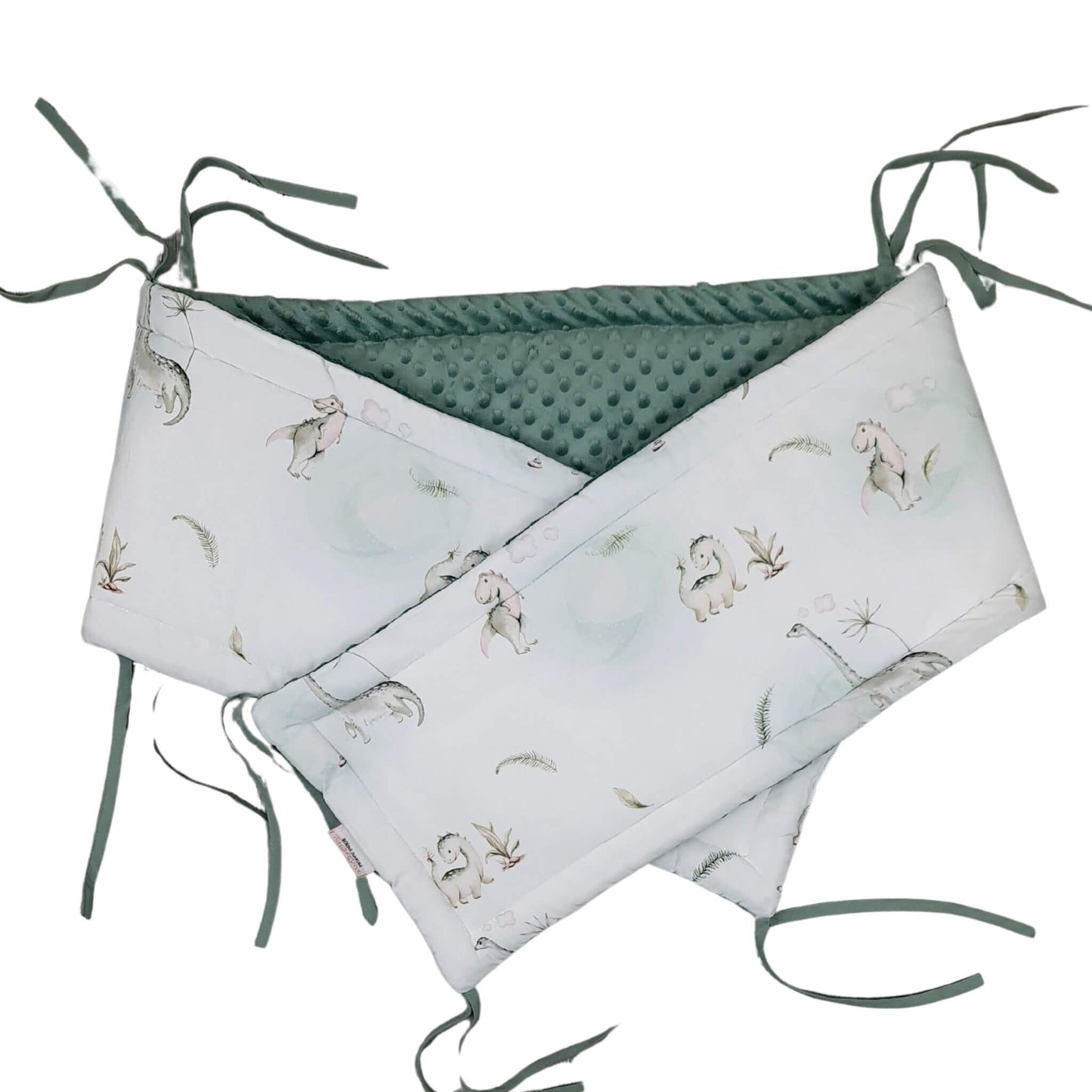 Baby crib bumper green dinosaurs pattern well padded fits cot bed size 70x140cm and 120x60cm universal fit