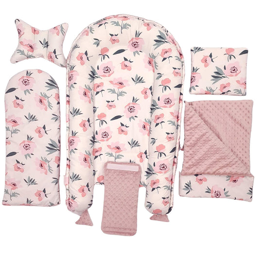 Complete 5-Piece Baby Nest Set Including Blanket, Pillow, and Mattress Liner for newborn girl