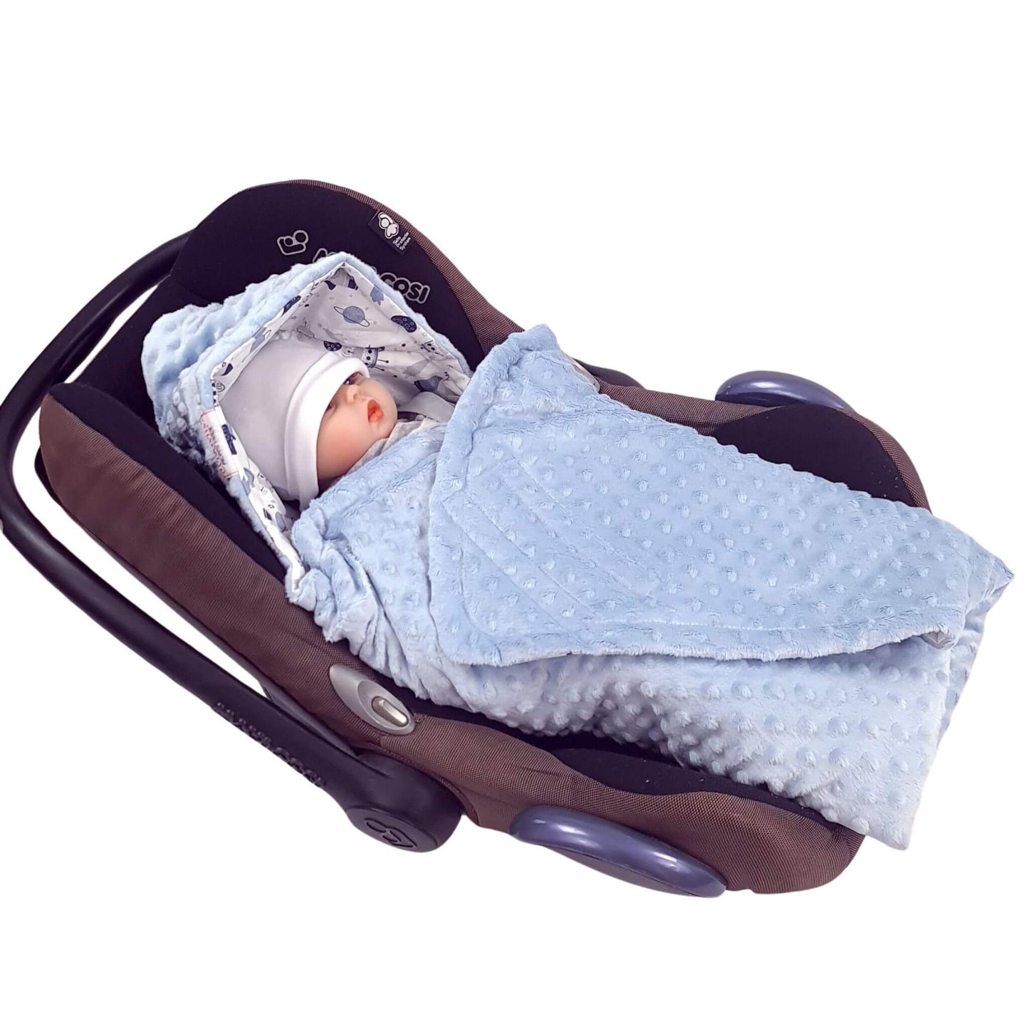 Car Seat Blanket with Hood – Blue Cosmic Dreams (Newborn+)