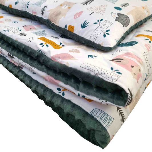 baby bedding set duvet and pillow 100x153 cm cotton forest friends green toddler cot