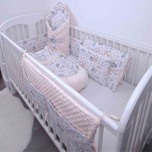 baby gift set newborn essentials blankets pods cot bumper cotton and plush cream and grey