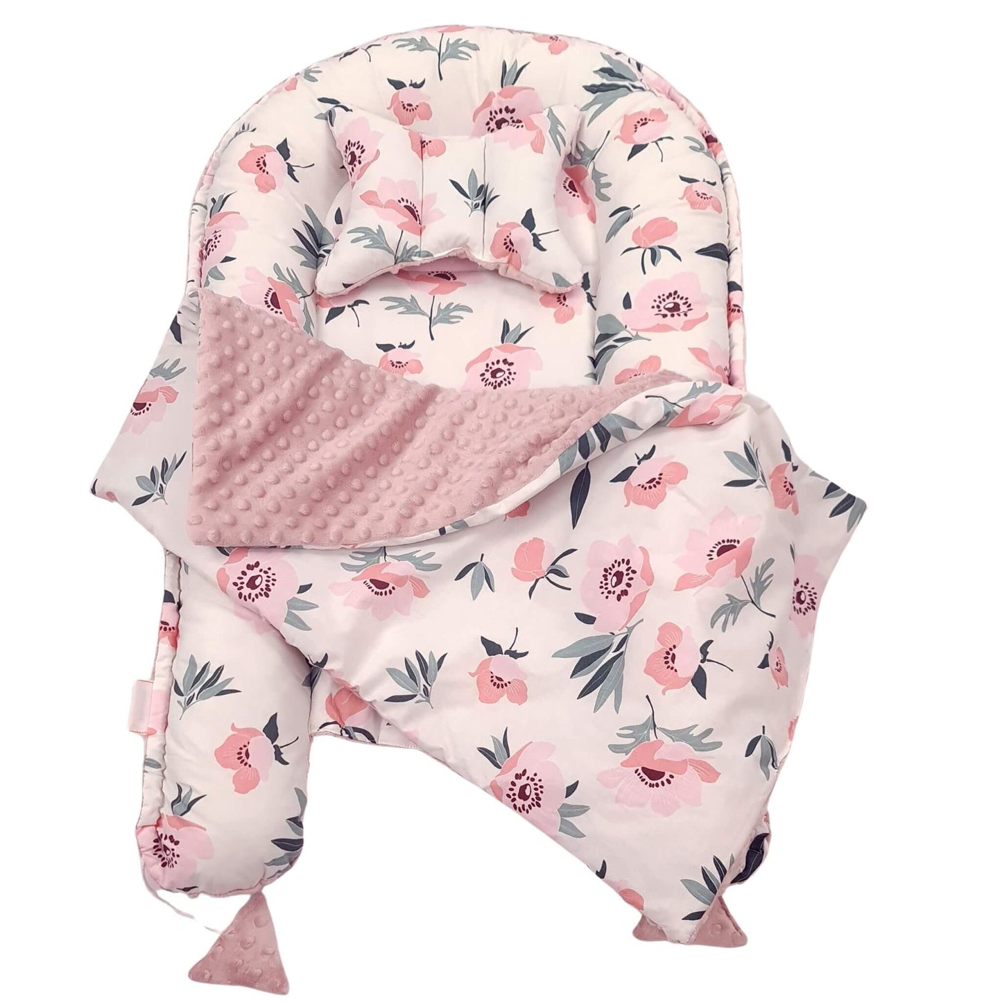 Pink Poppies Baby Nest Pod Lounger for Newborn (0-9 Months) 5 pc's Set