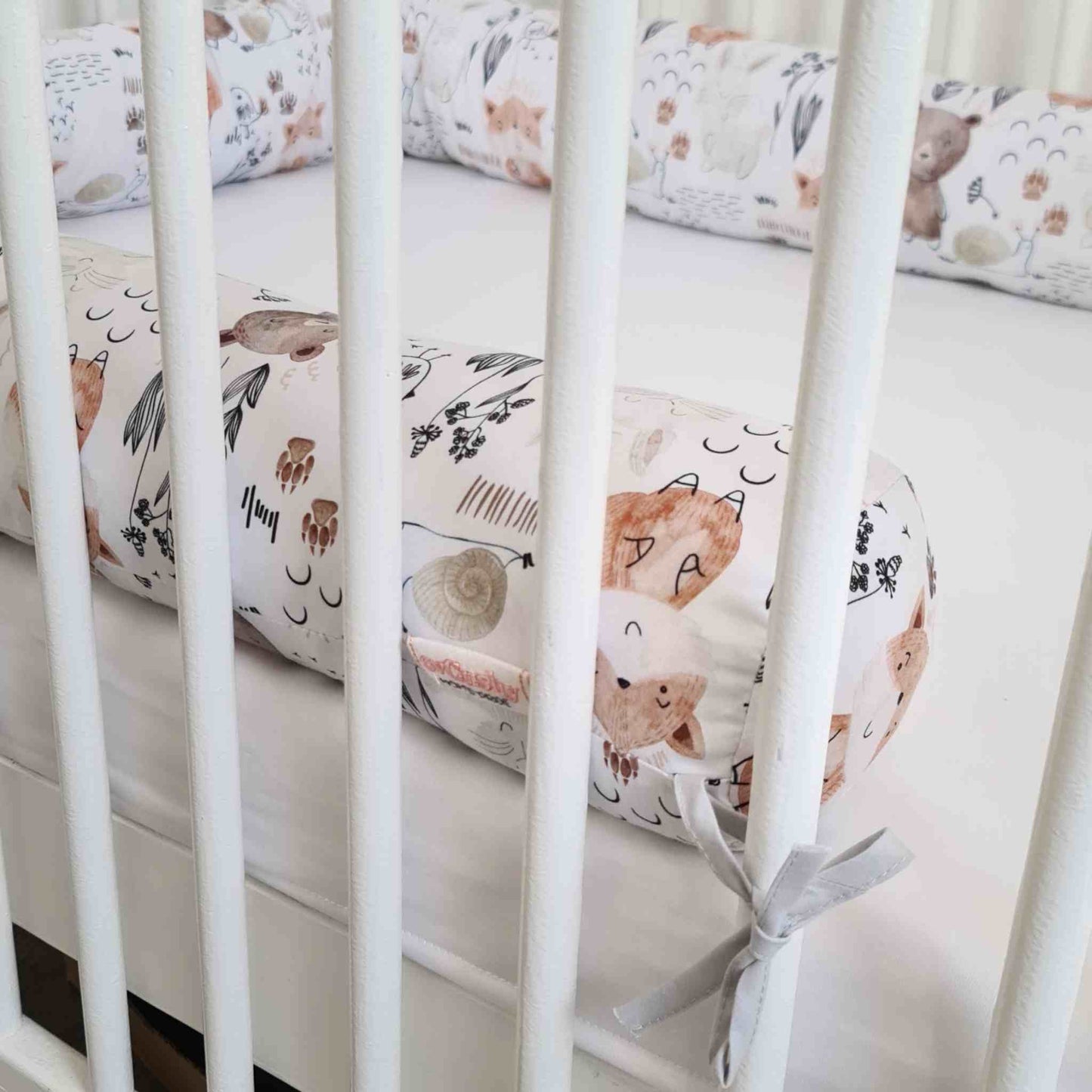 bolster bumper for cot bed snake pillow bumper well padded forest animals theme bumper covers half way of the cot bed size 70x140cm pillow can be attached to the cot with ties