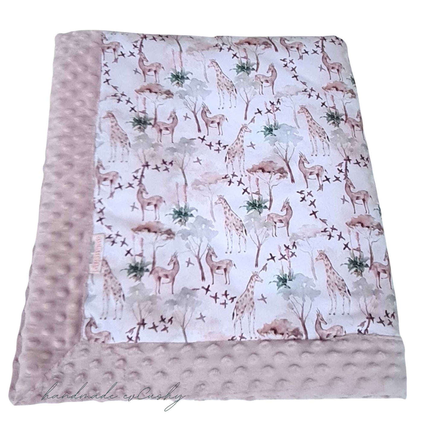evcushy cosy baby blanket cotton with safari pattern with dimple fleece pink 80x100cm