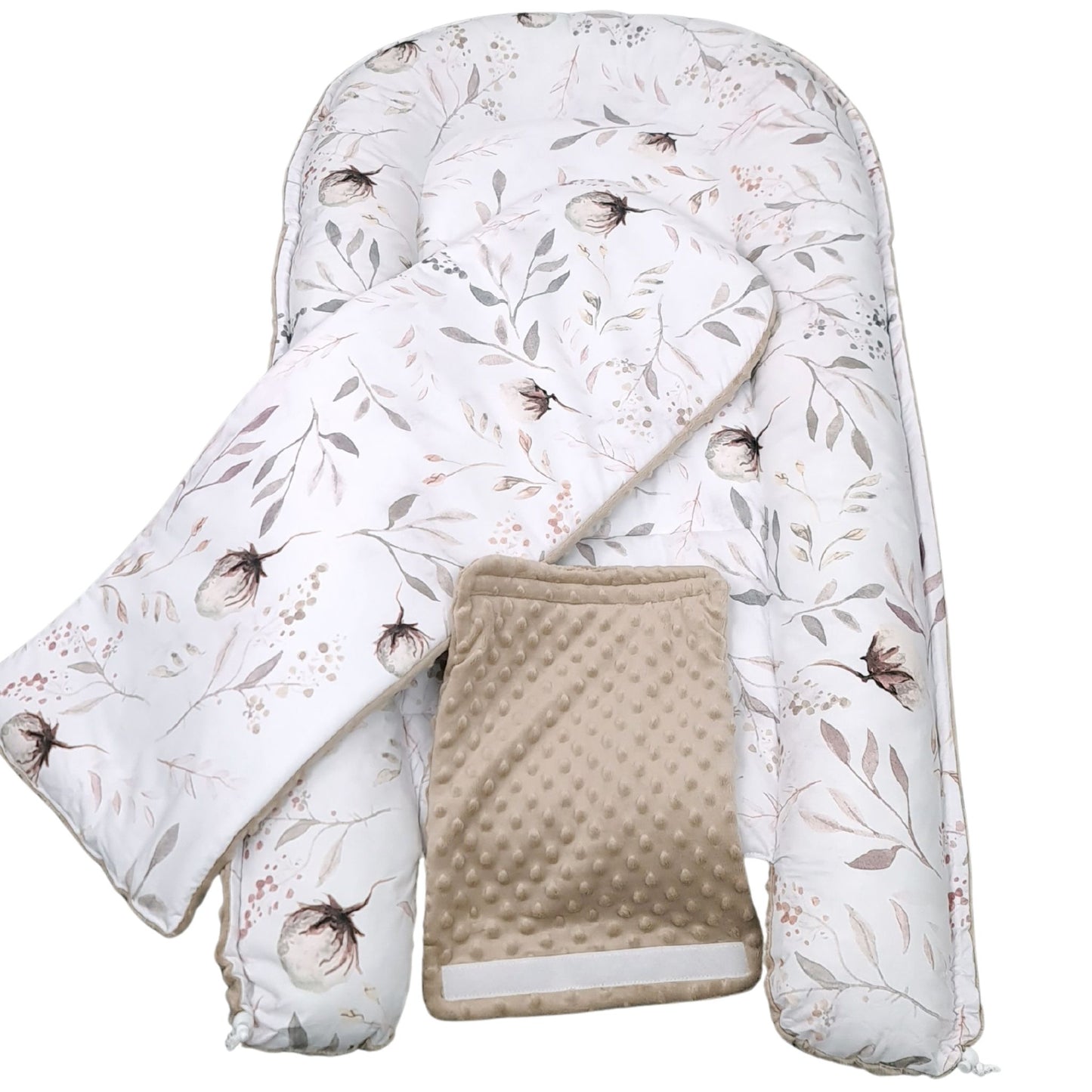Complete Cotton Blossom XXL baby nest set with liner, buckle cover and storage bag