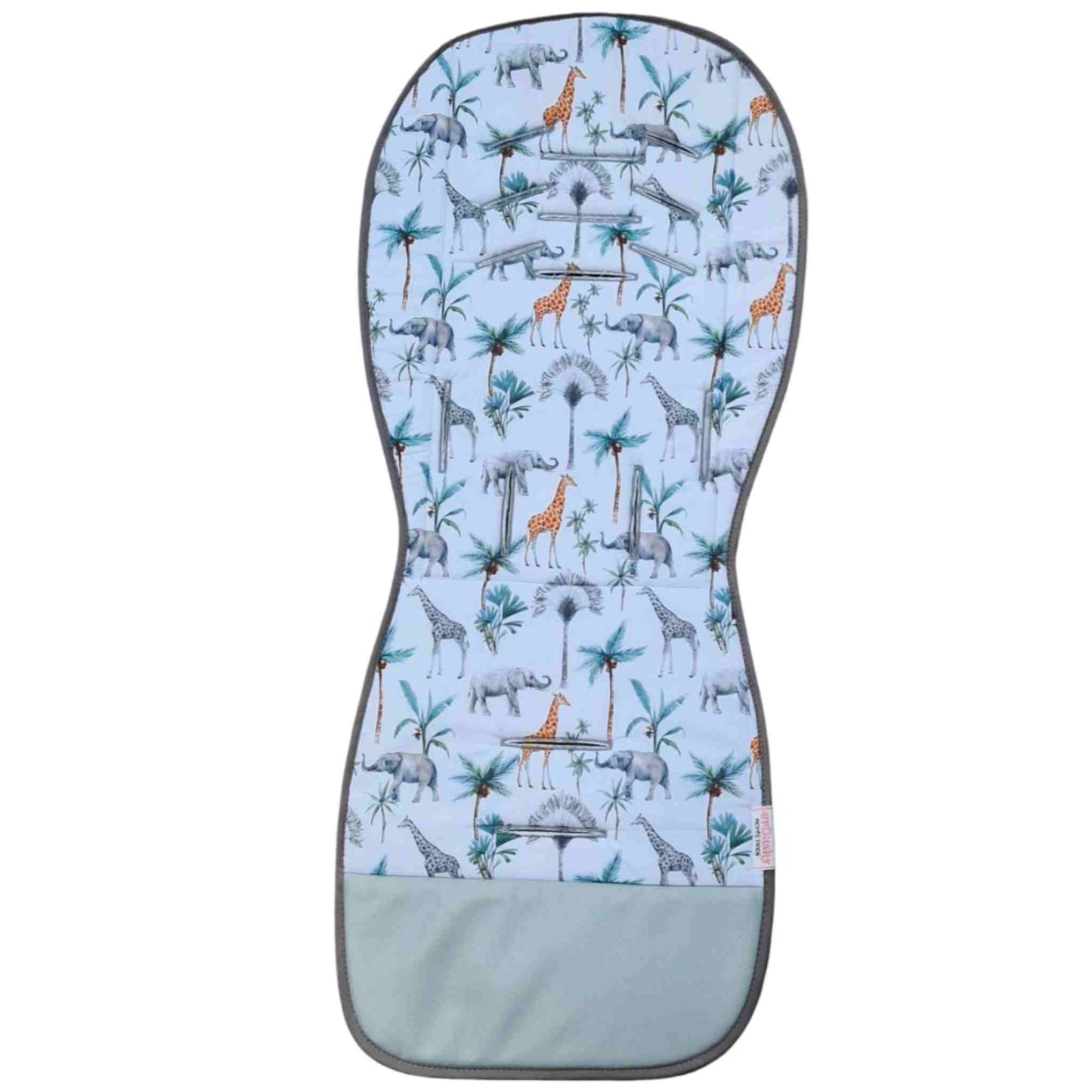 cushioned liner for strollers buggies compatible with most strollers. gray and safari print