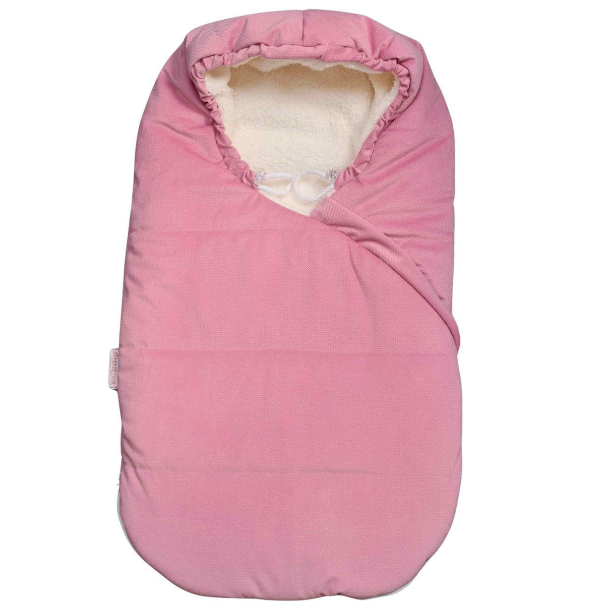evCushy footmuf for baby 0-6 months velvet and teddy with hood pink handmade two way zip