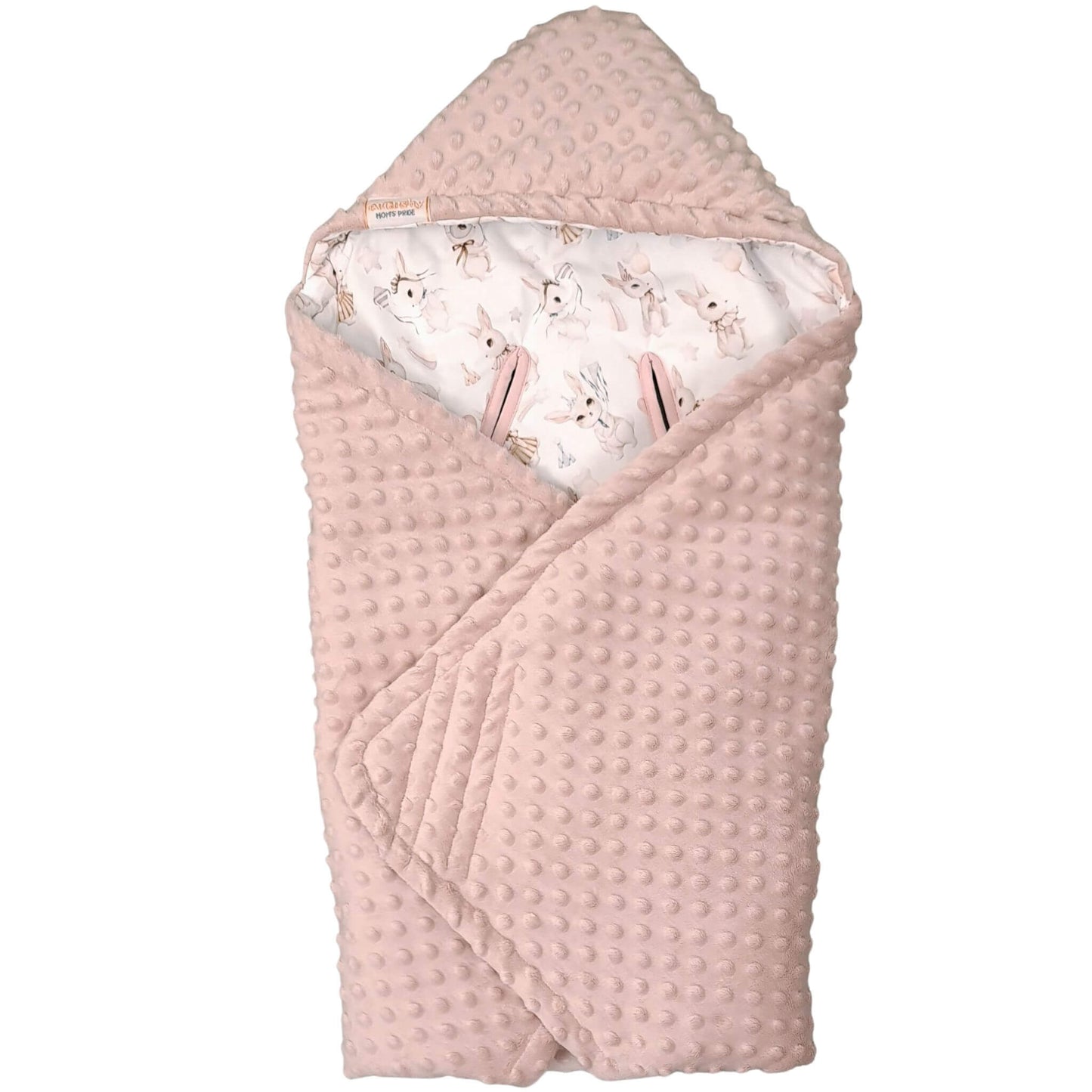 evCushy infants swaddle with hood 5 point harness for car seat for newborn pink bunny 0-12 months