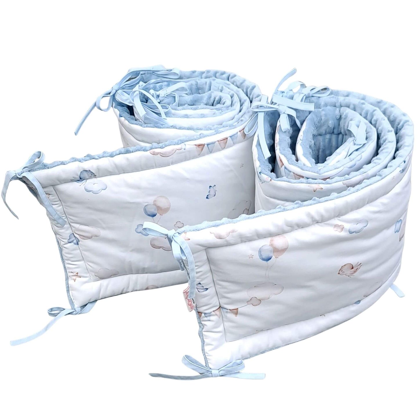 Soft minky reverse and secure ties on Evcushy cot bed bumper set of 2 for cot 70x140cm