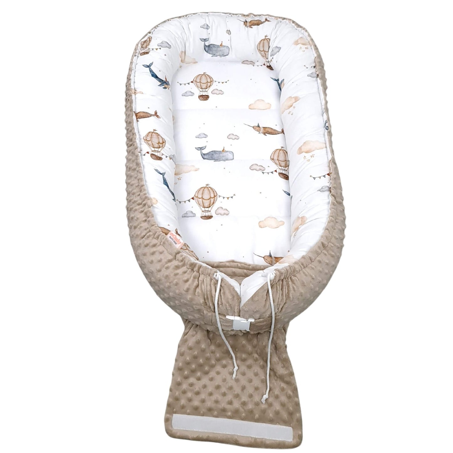 Luxury XXL baby nest in whales and balloons design – perfect baby gift