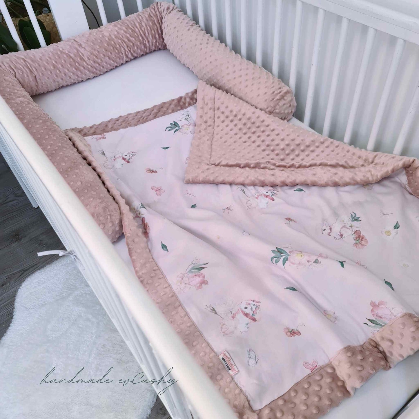 blanket in baby cot pink with cute bunnies pattern evcushy