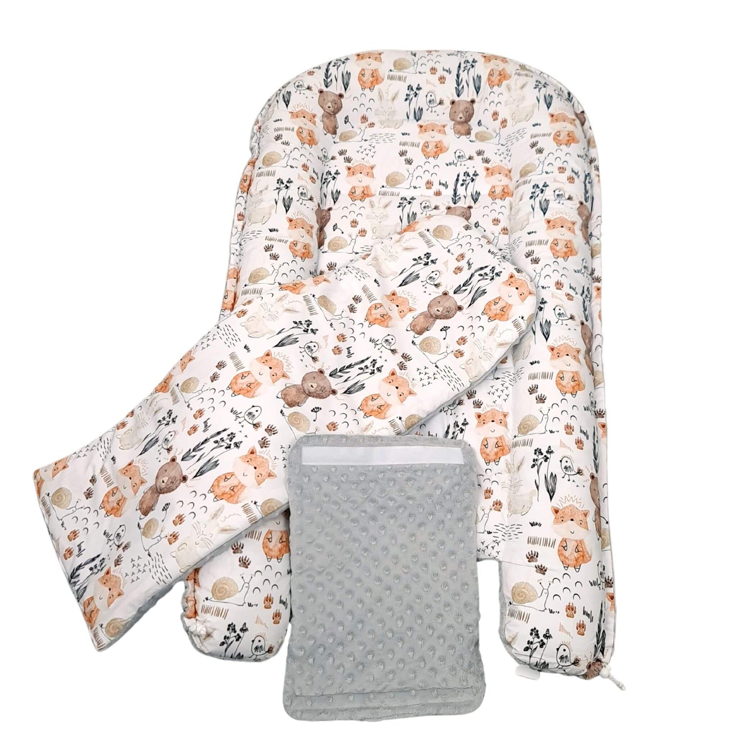 play mat nest with liner for large baby plush grey and woodland animals pattern