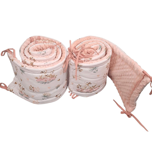Baby cot bumper with swans and lotus flowers pattern 2 bumpers for full cot bed 7x140cm covarage
