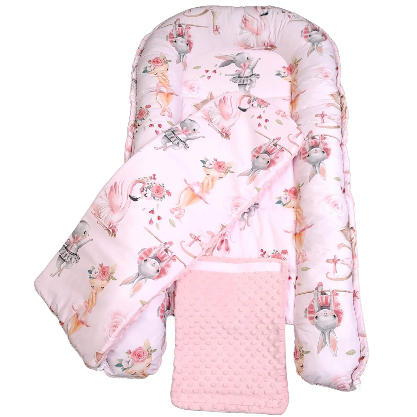 evCushy XXL baby nest is a multifunctional lounger and sleep pod, offering a snug and safe place for your little one in pink colour for 6-36 months