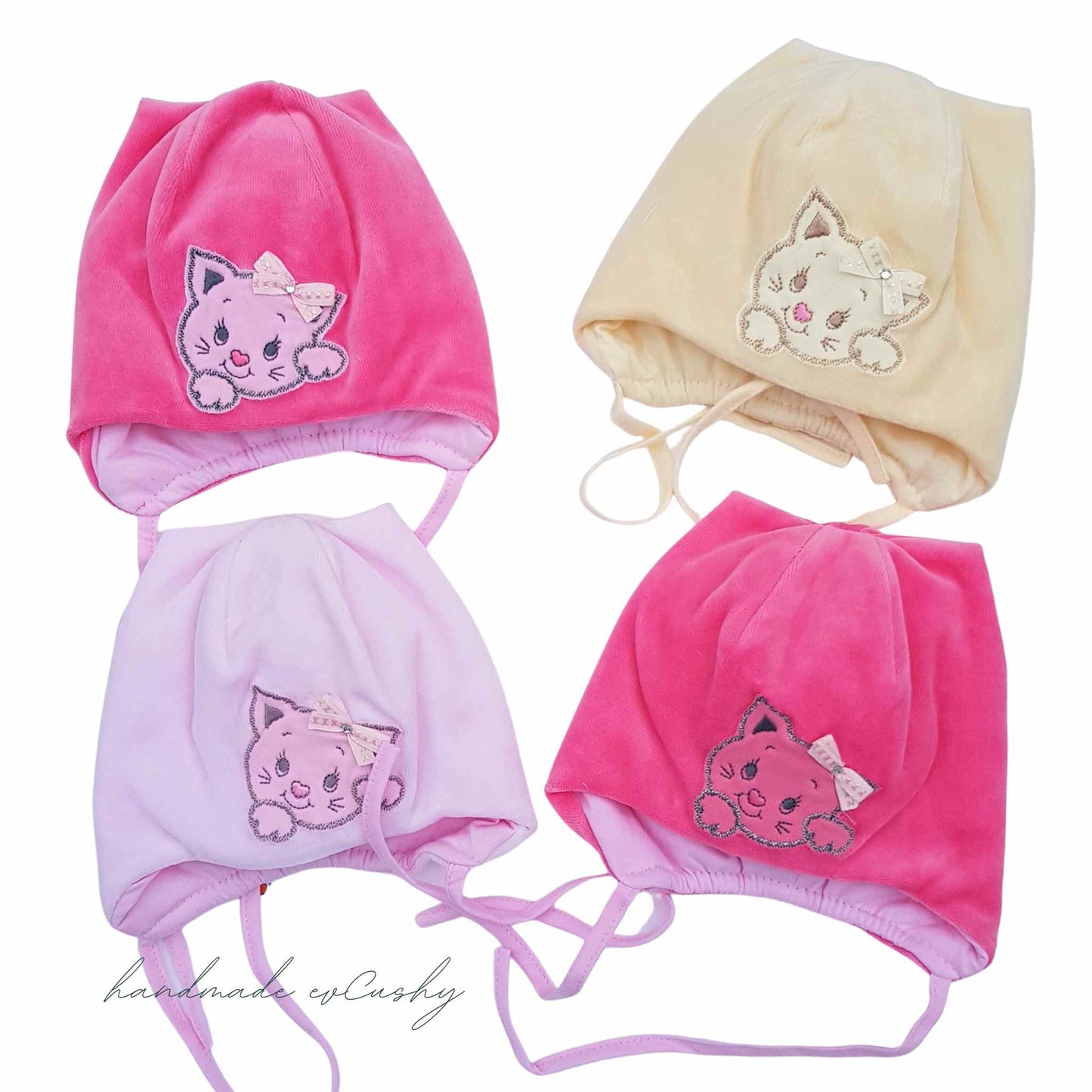 winter baby hats cream pink velour soft baby girl bonnet warm evcushy
