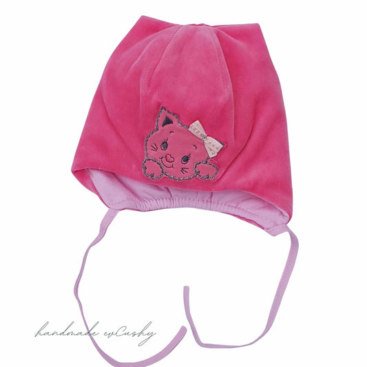 winter baby hats dark pink cream velour soft baby girl bonnet kitten evcushy