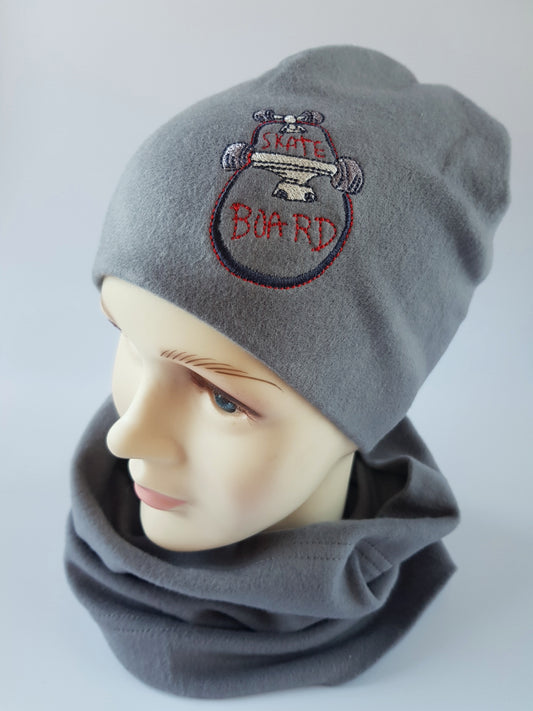 Kids Cotton Hat with Skateboard Embroidery