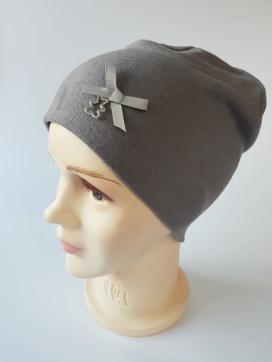 Kids Cotton Hat with Ribbon & Teddy Pendant