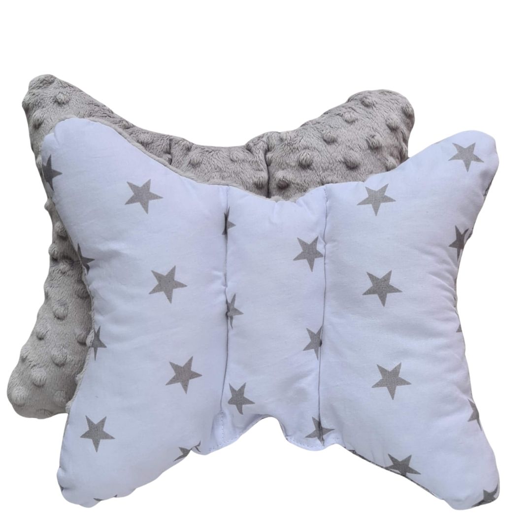 BABY HEAD SUPPORT PILLOW- BUTTERFLY- STARS - GREY