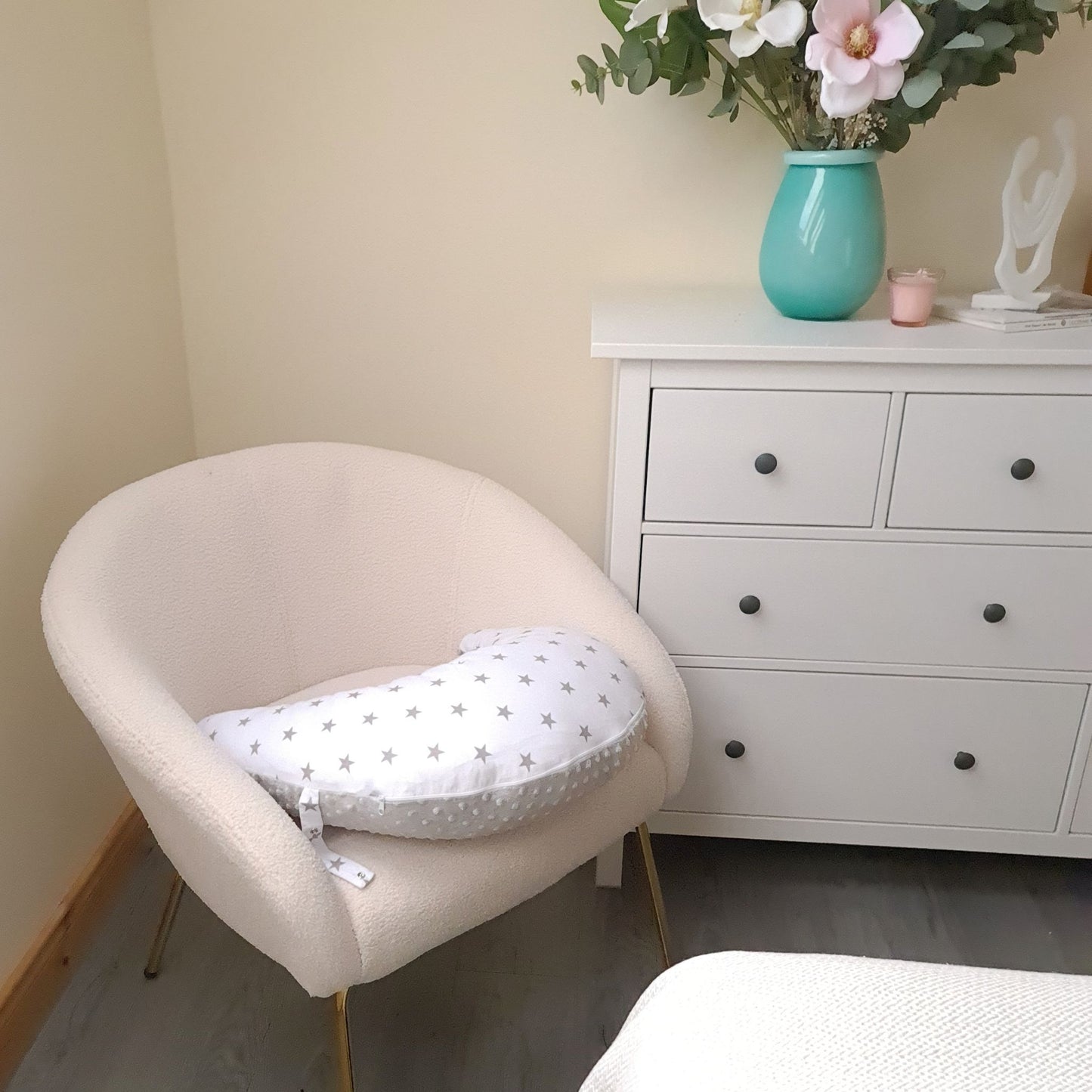 Moon Shape Nursing Baby Pillow with Cover - Grey