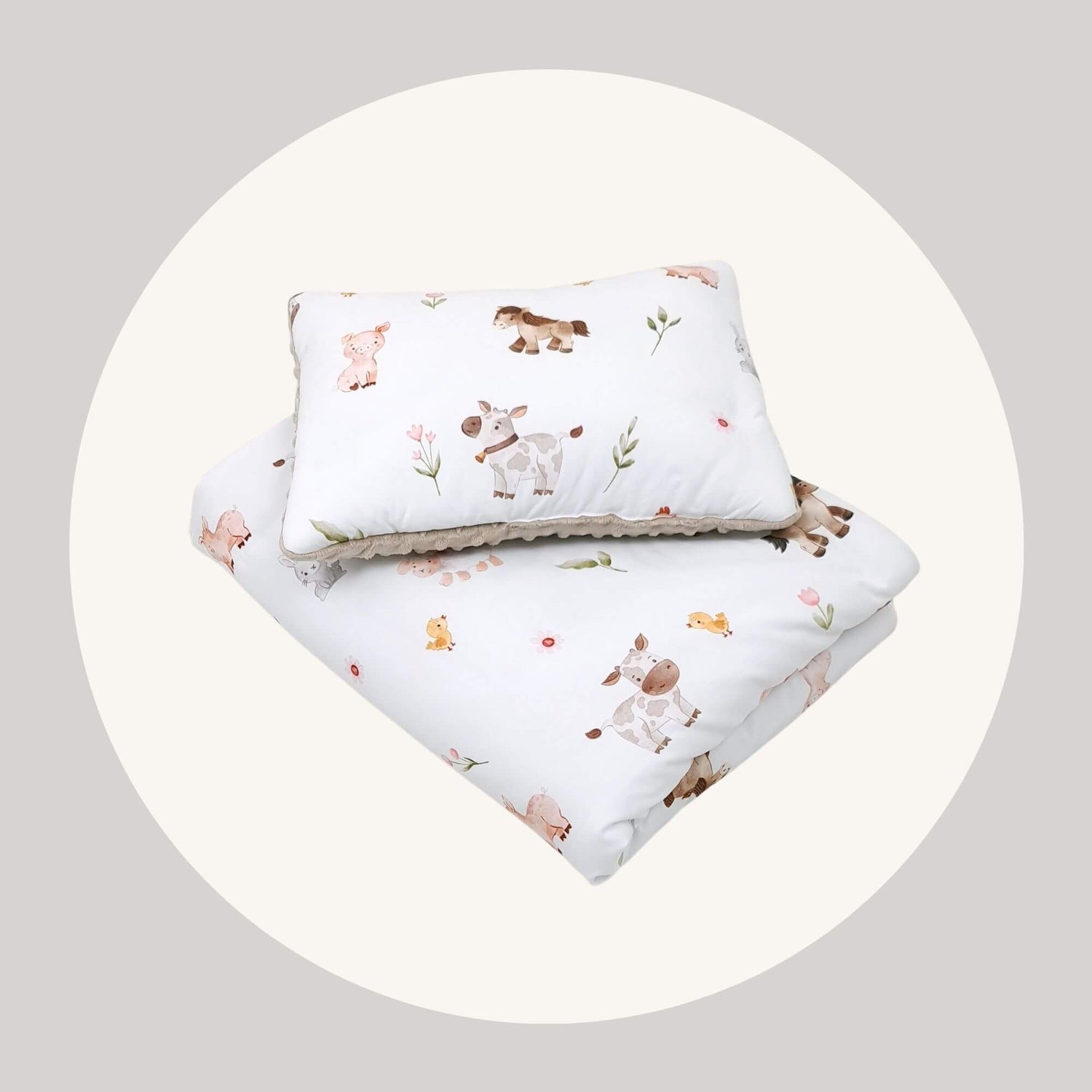 evcushy baby quilt and pillow farm pattern taupe colour