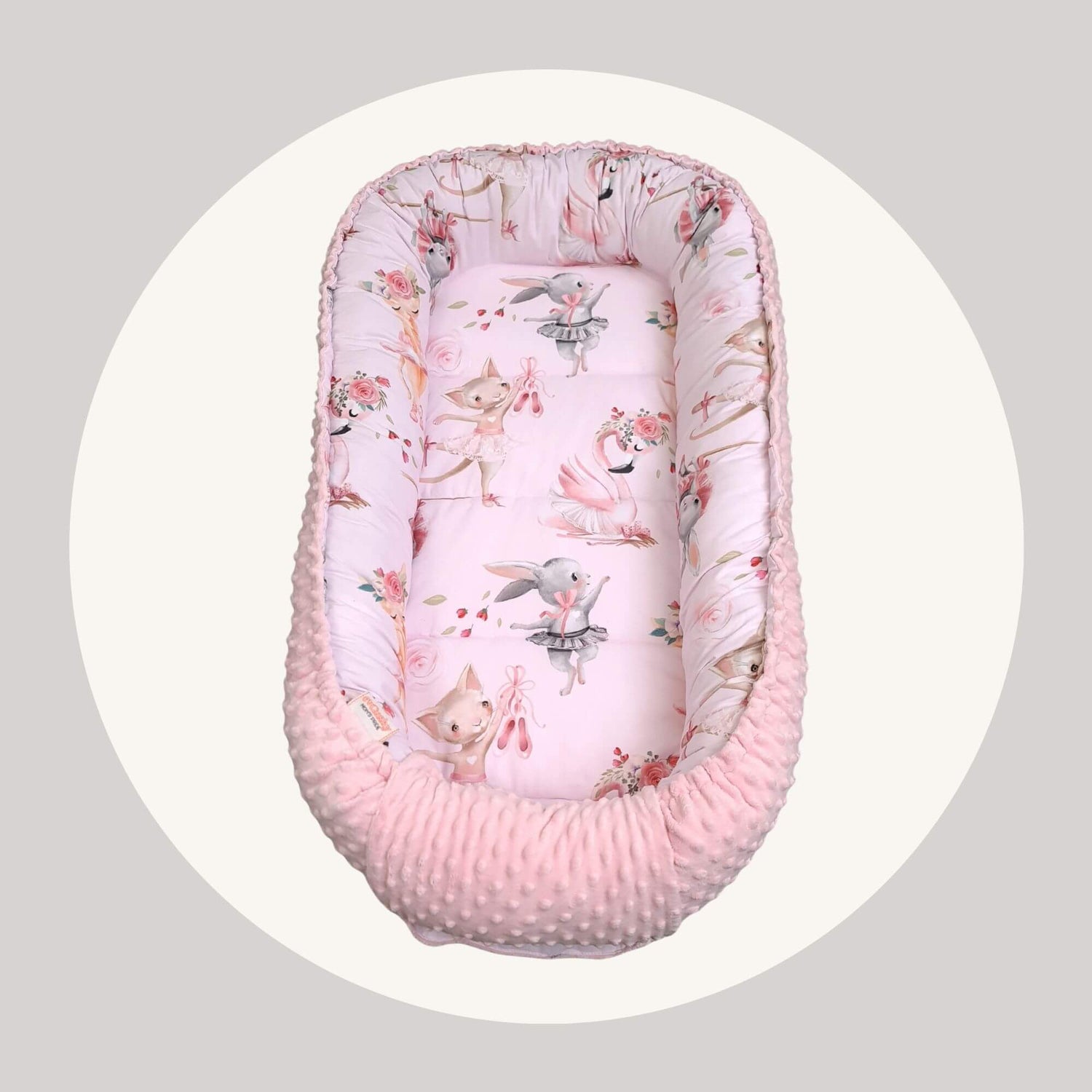 evcushy baby sleep pod nest XXL 6 months plus pink bunnies and kittens ballerinas