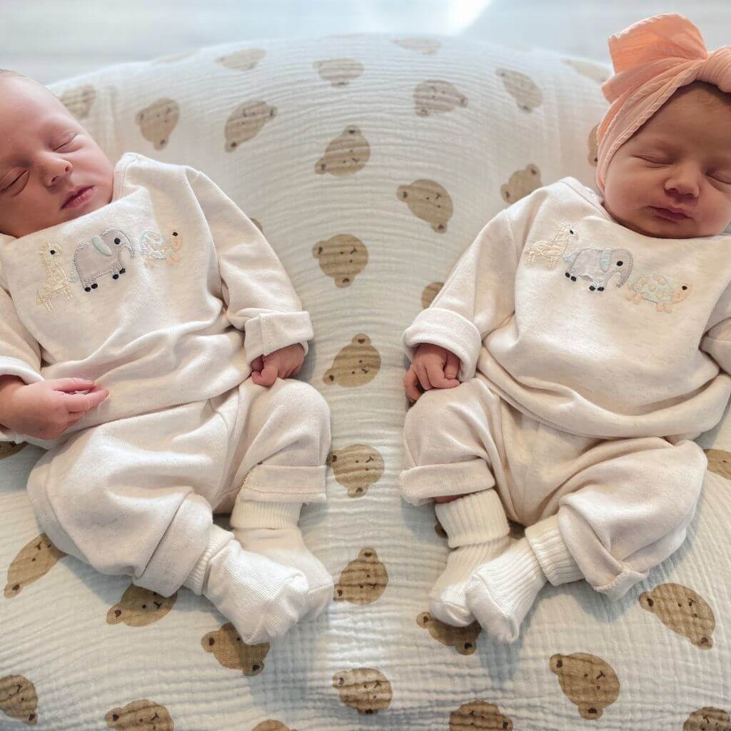 twin babies on a large nursig and feeding pillow z from evcushy baby shop in Ireland