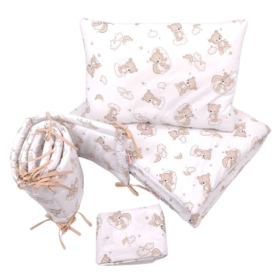 Evcushy Toddler Bedding Bundle – Cloud Nine Bears Collection (Duvet, Pillow, Cot Bumper & Fitted Sheet for Cot Beds 70x140 cm, Up to 5 Years)