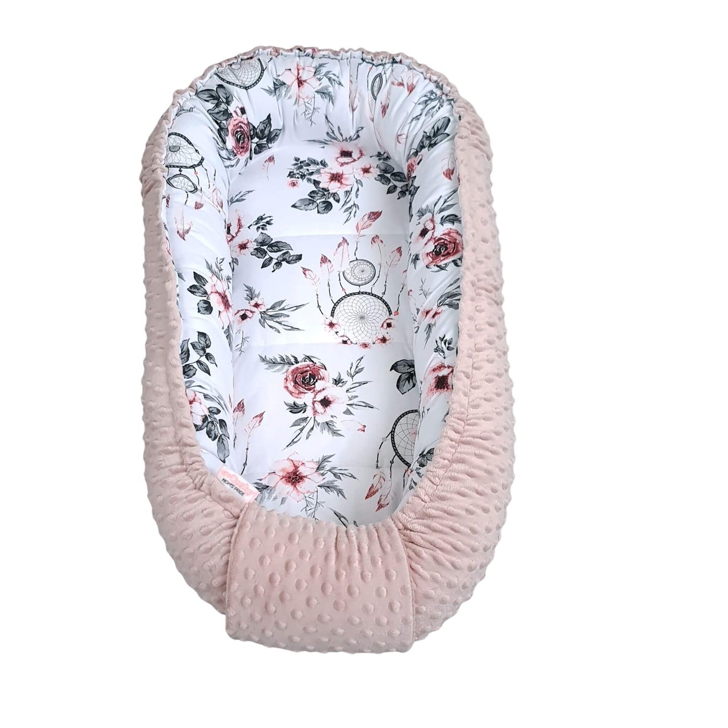 Evcushy pink baby nest sleep pod with soft liner for newborns to 9 months – cozy and portable baby bed.