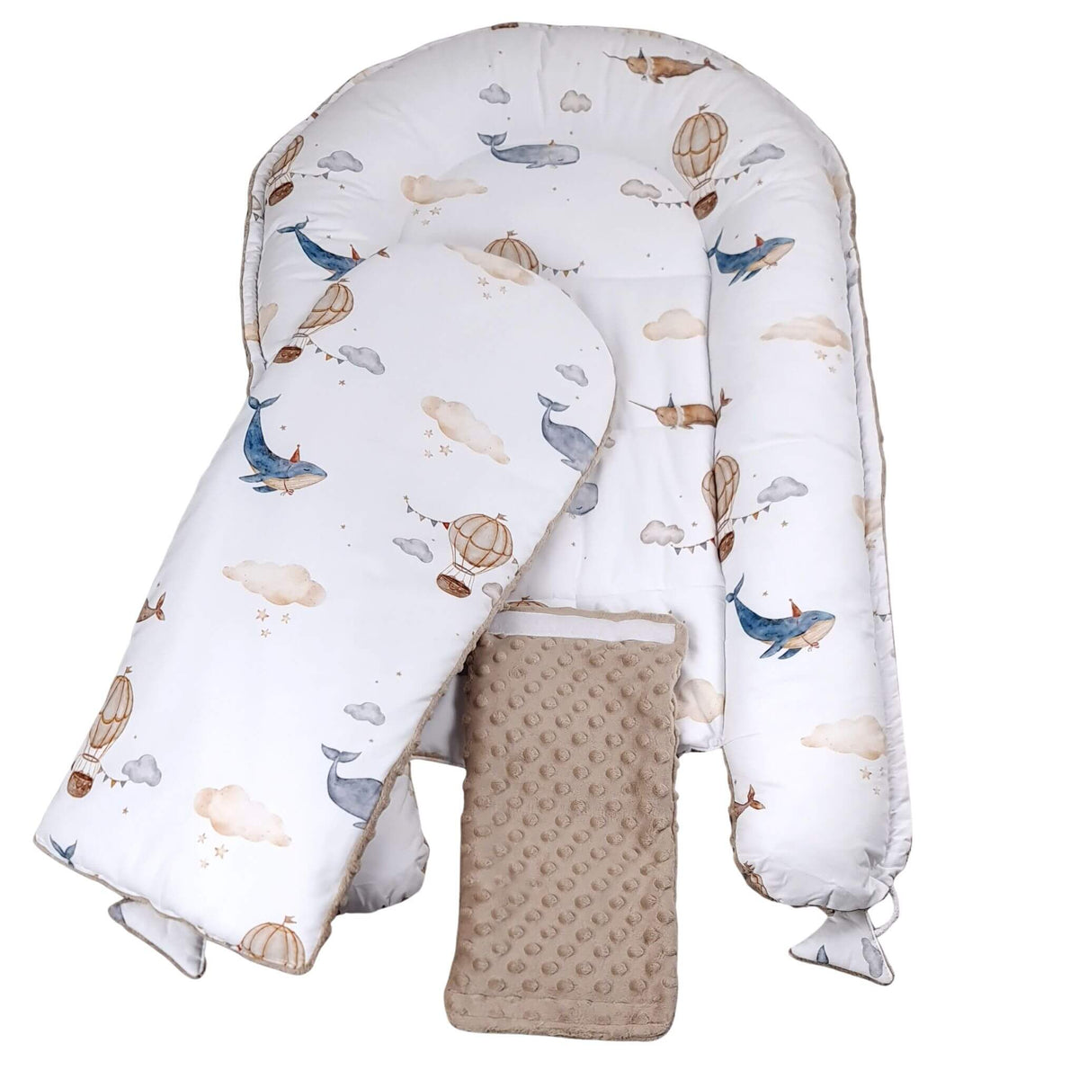 Evcushy adjustable Baby Nest Deluxe opened for a growing baby up to 9 months
