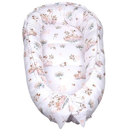 Baby nest pod with lotus flowers and swans for newborn sleep