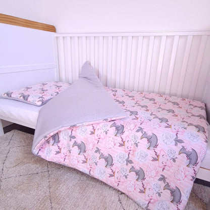 baby girl bedding set pink  grey pattern floral with cute stars 100% cotton