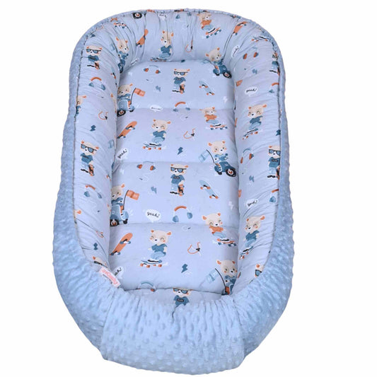 baby toddler pod nest lounger cushion blue plush and breathable cotton 6 months plus