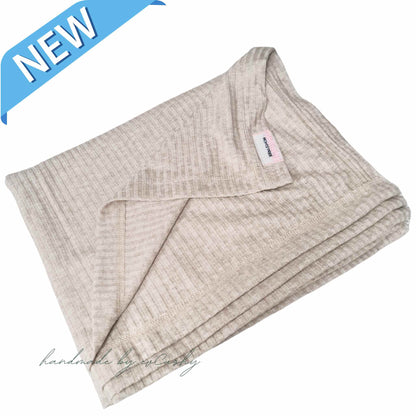 beige cotton blanket 100% ribbed knit evcushy