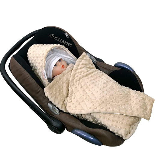 car seat blanket for newborn beige colour minky and teddys patern cotton in infants car seat