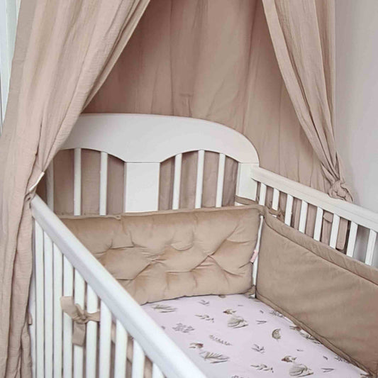 cot bed bumpers set and cot bed sheet canopy beige colour velvet headboard pillow for baby cot
