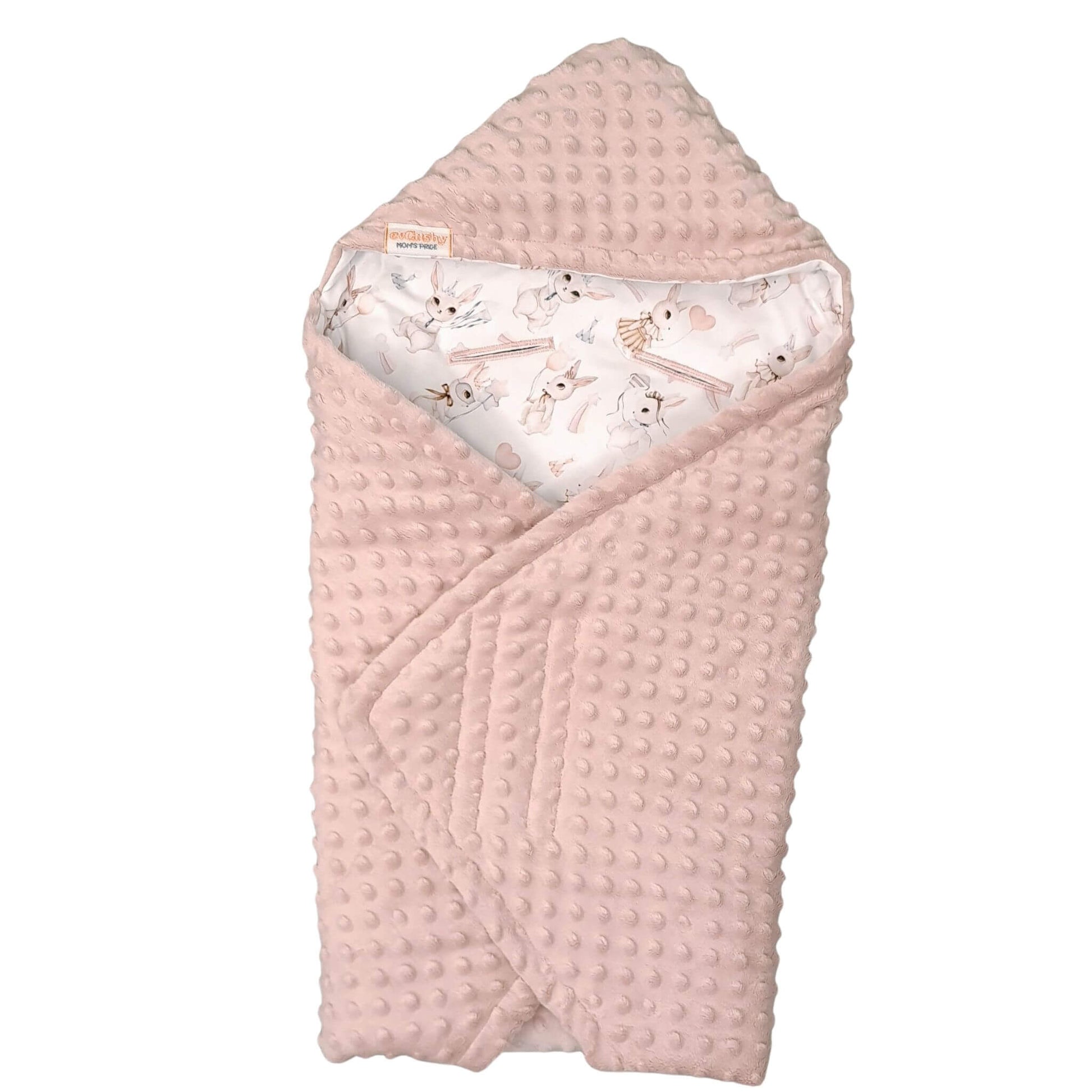 evCushy infants swaddle with hood for car seat for newborn pink bunny