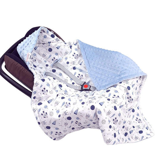 evCushy newborn car seat blanket with hood – double-sided baby travel wrap with Velcro fastenings for a snug fit. 0-6 months