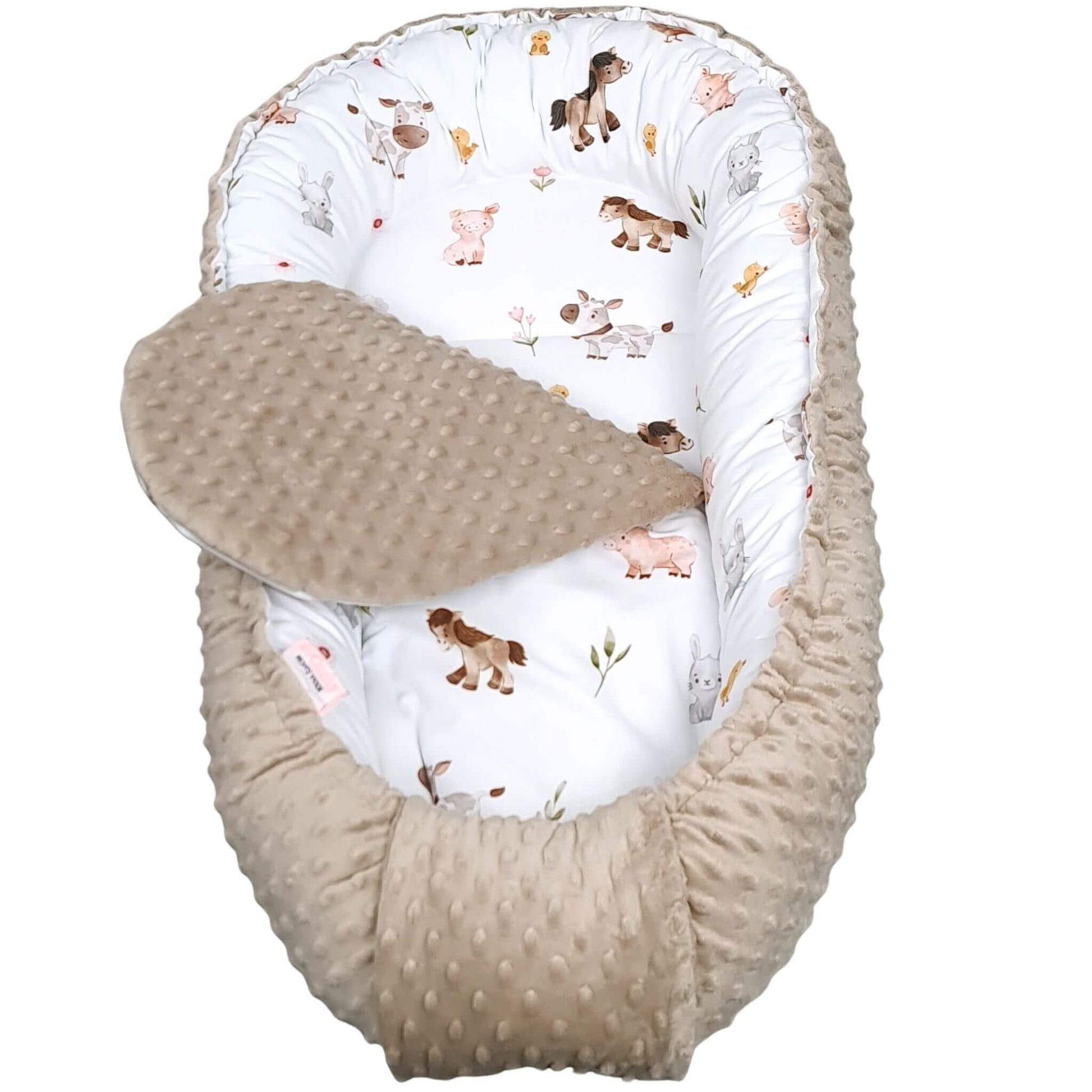 Baby nest pod for newborn baby Farm Animals Friends collection front view – Evcushy
