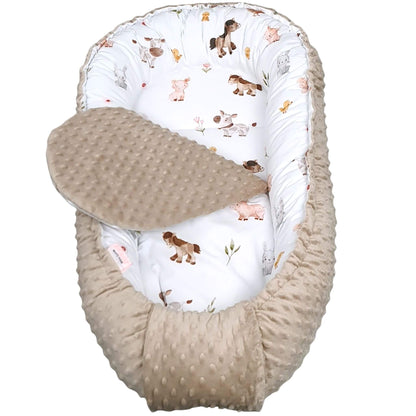 Baby nest pod for newborn baby Farm Animals Friends collection front view – Evcushy
