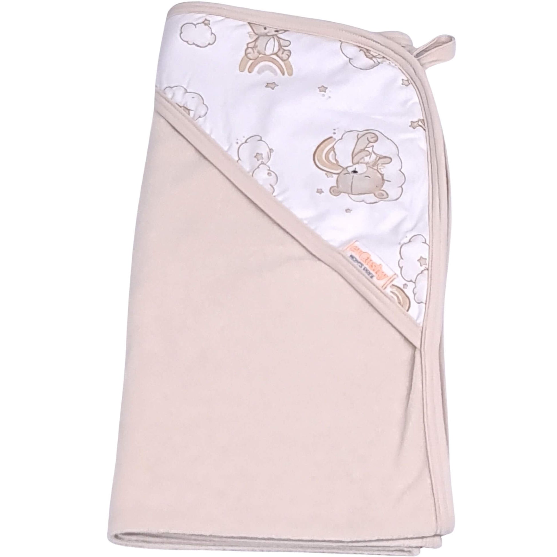 Hooded baby towel beige with teddies pattern 100x100 cm