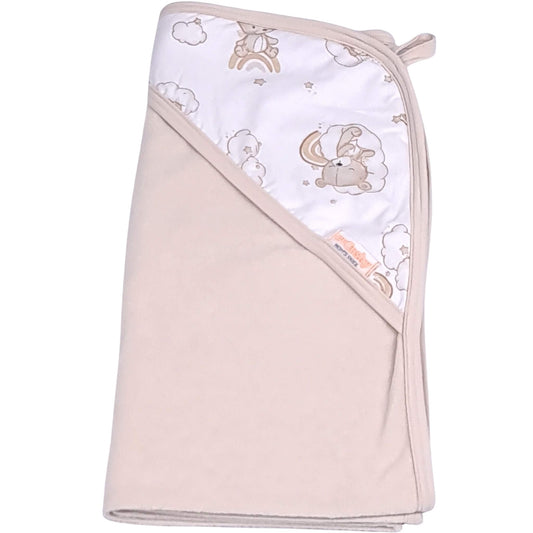Hooded baby towel beige with teddies pattern 100x100 cm