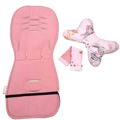 Evcushy Ballerina stroller liner showing the soft plain velvet reverse side with matching head support pillow. Double-sided stroller liner.