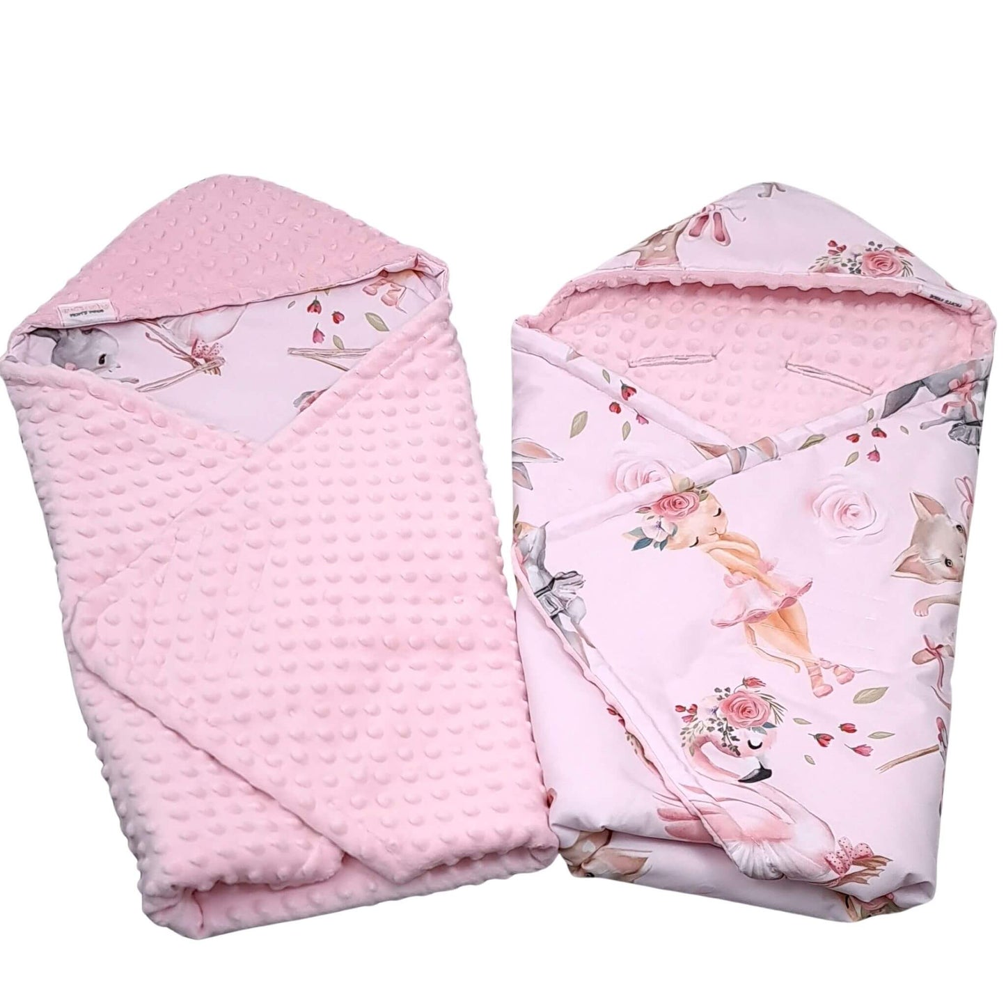 Reversible Evcushy Ballet Dreams Blanket showing ballerina cotton and pink minky