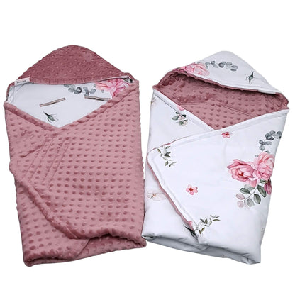 Double-sided Evcushy Blooming Rose Blanket showing floral cotton and pink minky plush