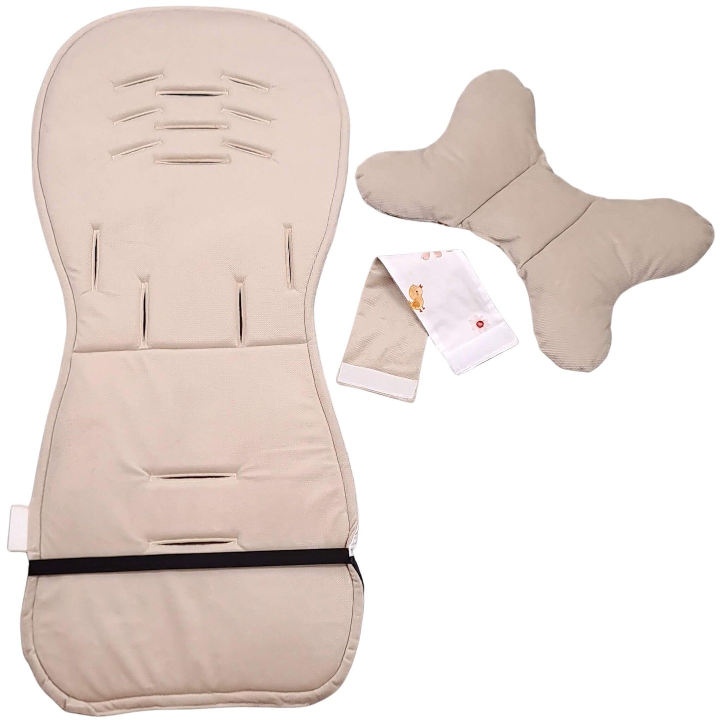 Evcushy Farm Animals stroller liner showing the soft plain velvet reverse side with matching head support pillow. Double-sided stroller liner.