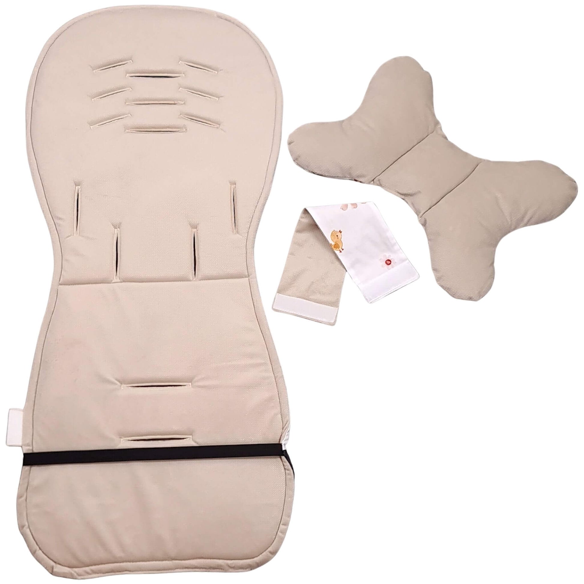 Evcushy Farm Animals stroller liner showing the soft plain velvet reverse side with matching head support pillow. Double-sided stroller liner.