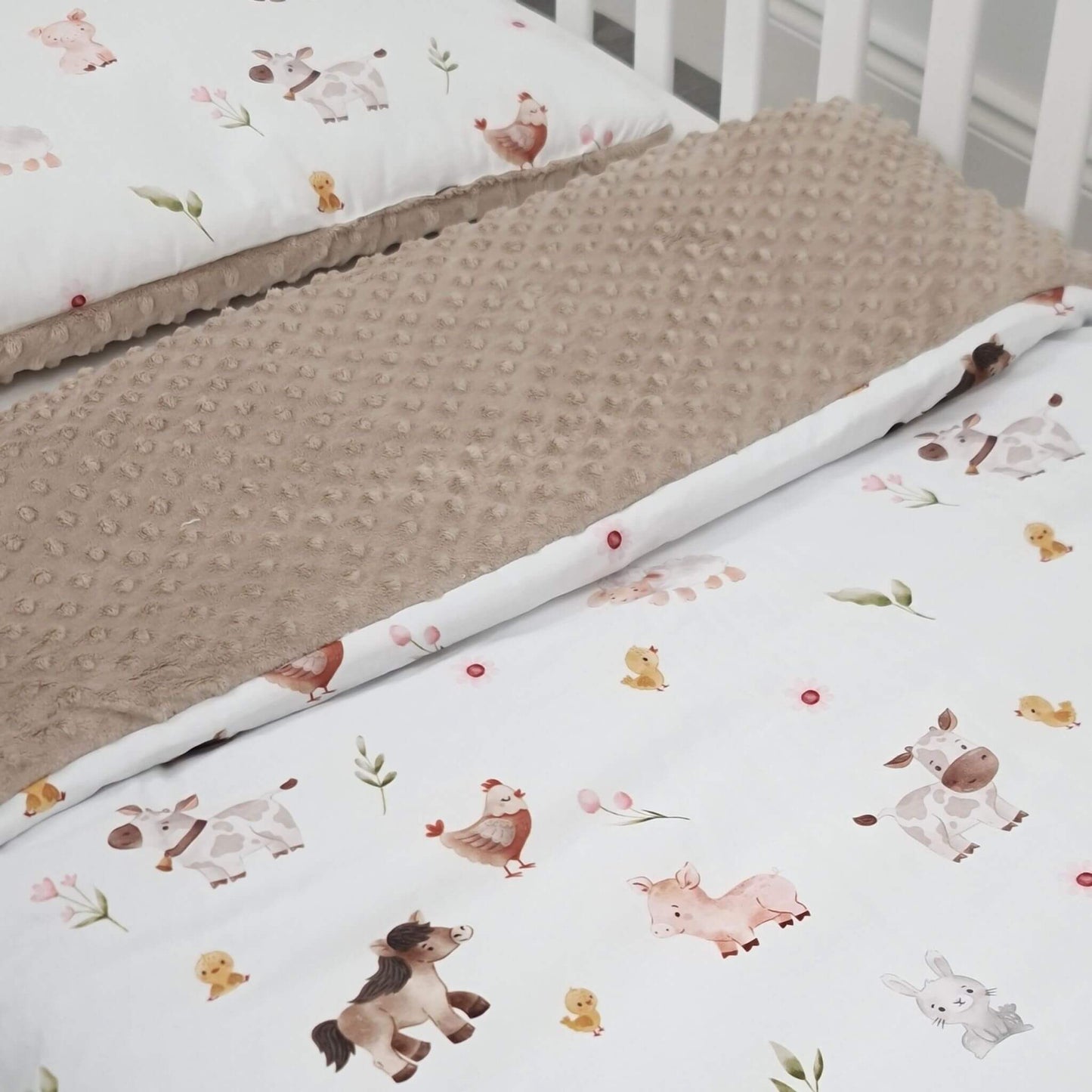 cosy toddler bed with quilt and pillow set soft cotton bedding with farm animals pattern evcushy