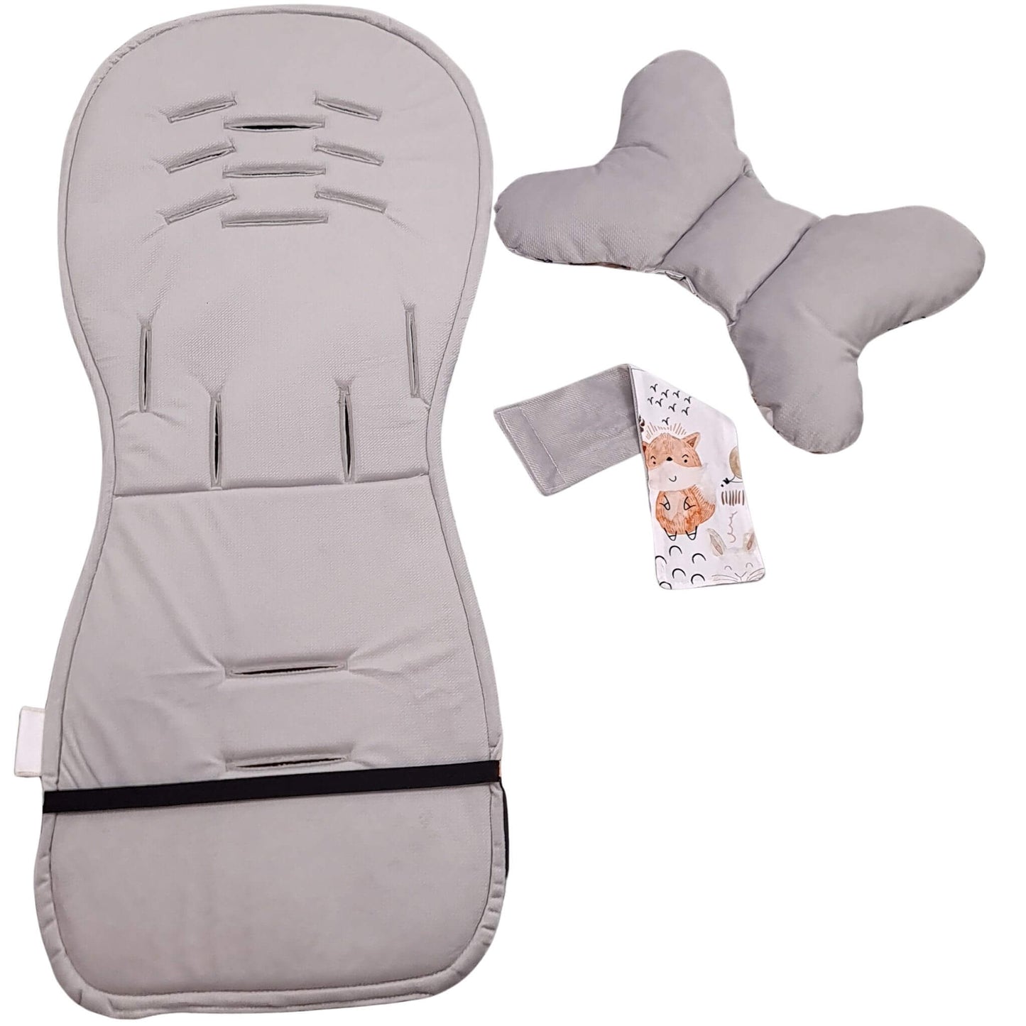 Evcushy Forest stroller liner showing the soft plain velvet reverse side with matching head support pillow.